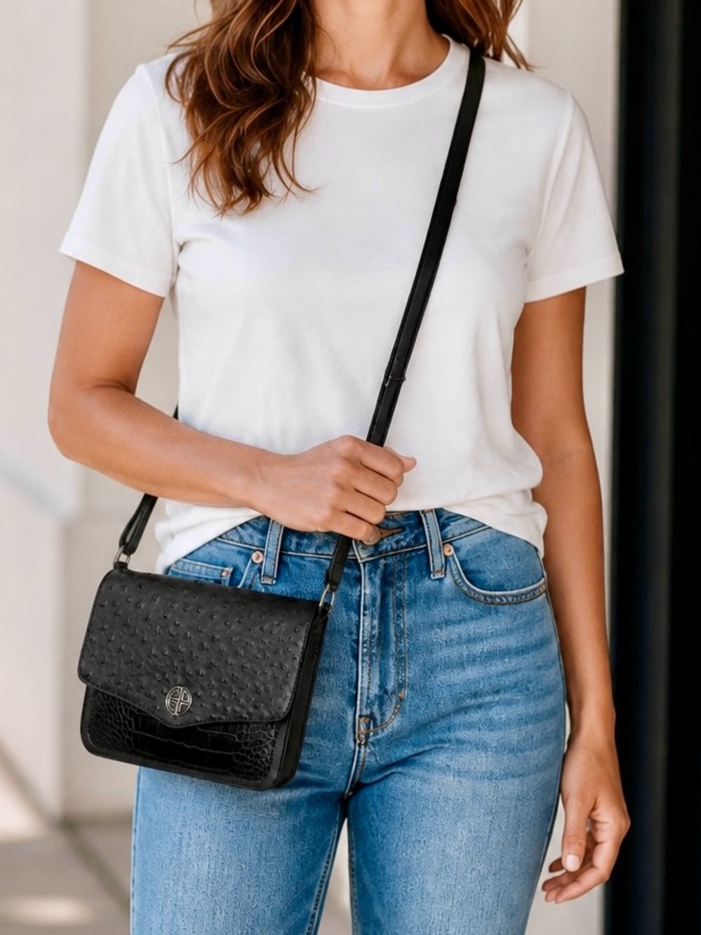 NWT Giani Benini Black Croc Colorblock Cross Body Handbag